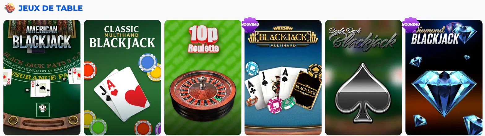 Jeux de table Posido avec blackjack et roulette